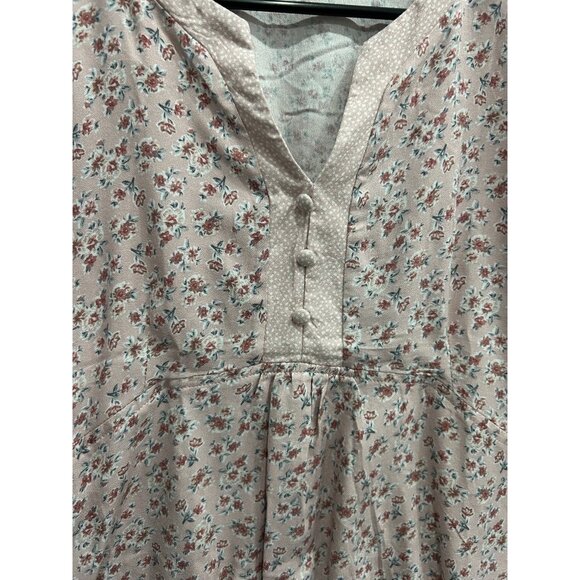 Urban Romantics Pink Floral Short Sleeve Blouse Button Front Ruffle Size S - Picture 4 of 9